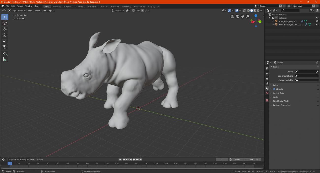 3D Baby Rhino Walking Pose model