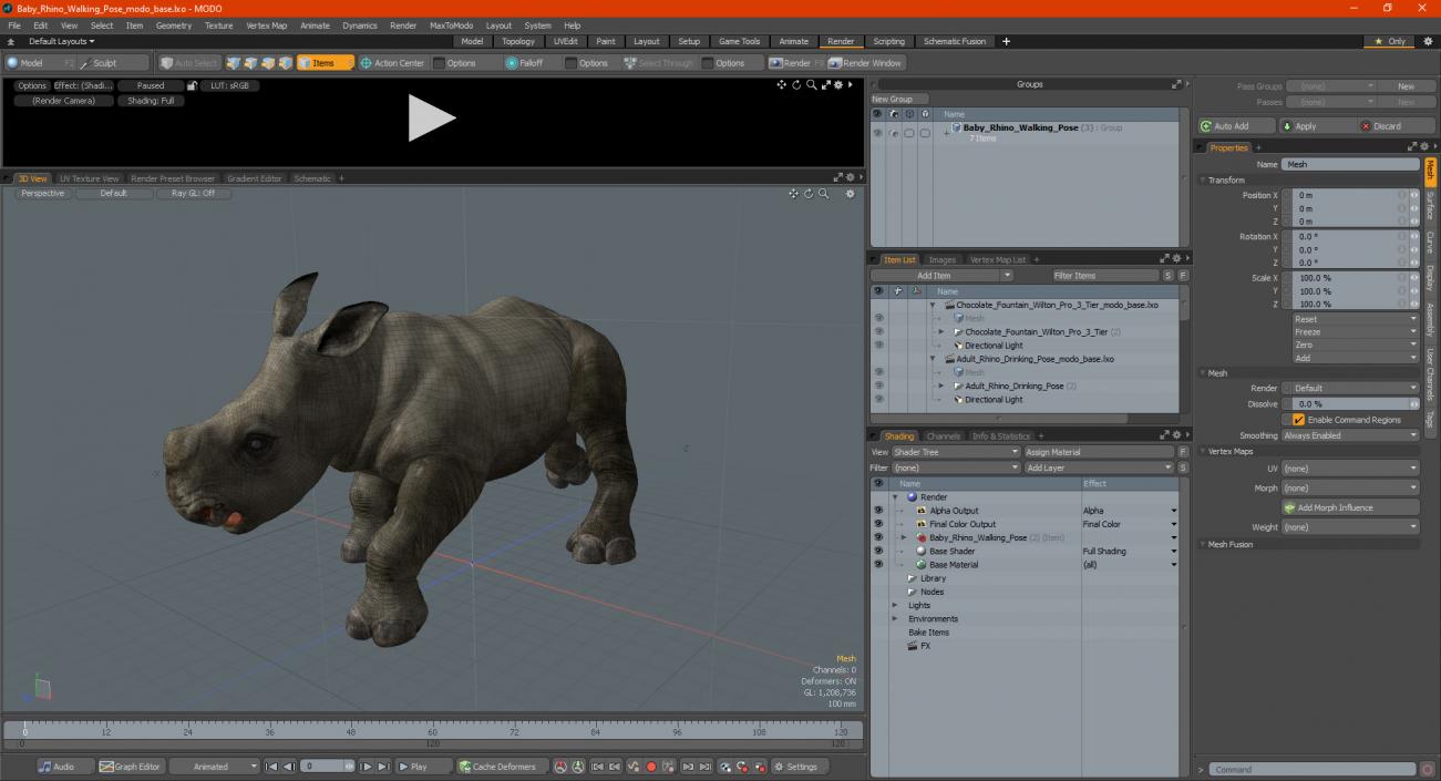 3D Baby Rhino Walking Pose model