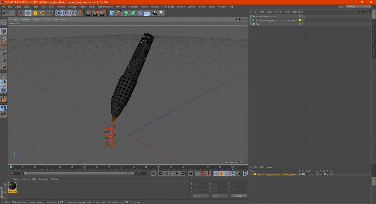 Printing Pen Black Extrudes Spiral 3D model
