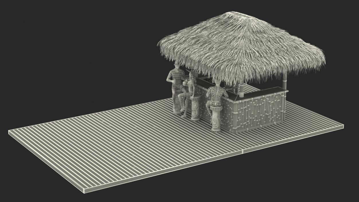 Barman and People at Tiki Bar 3D model