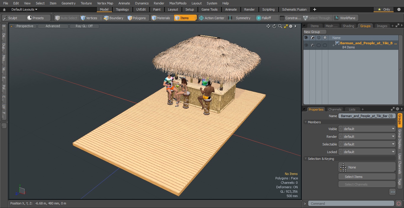 Barman and People at Tiki Bar 3D model