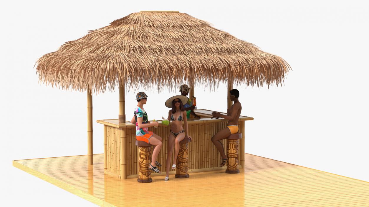 Barman and People at Tiki Bar 3D model