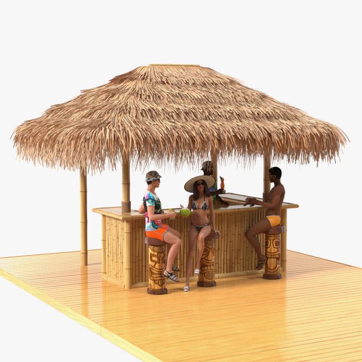 Barman and People at Tiki Bar 3D model