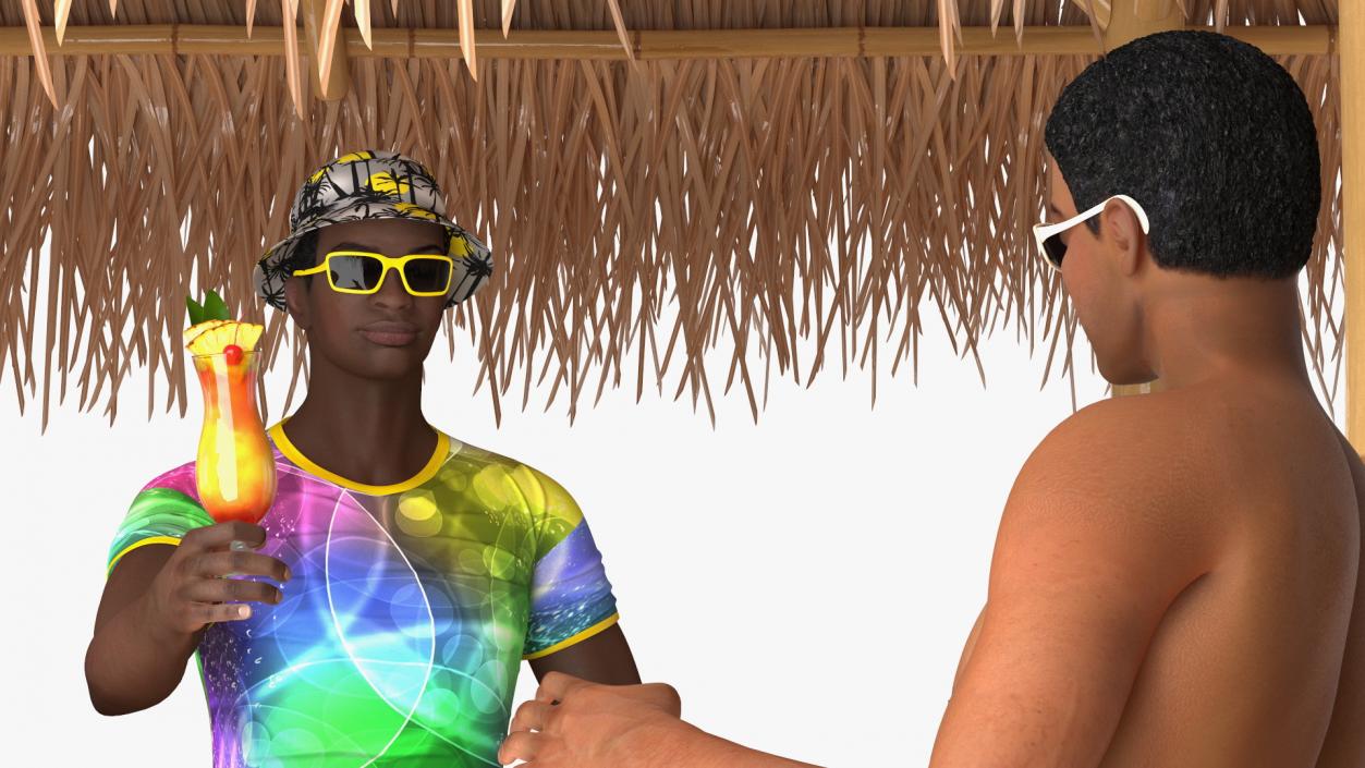 Barman and People at Tiki Bar 3D model