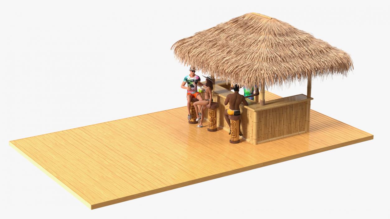 Barman and People at Tiki Bar 3D model