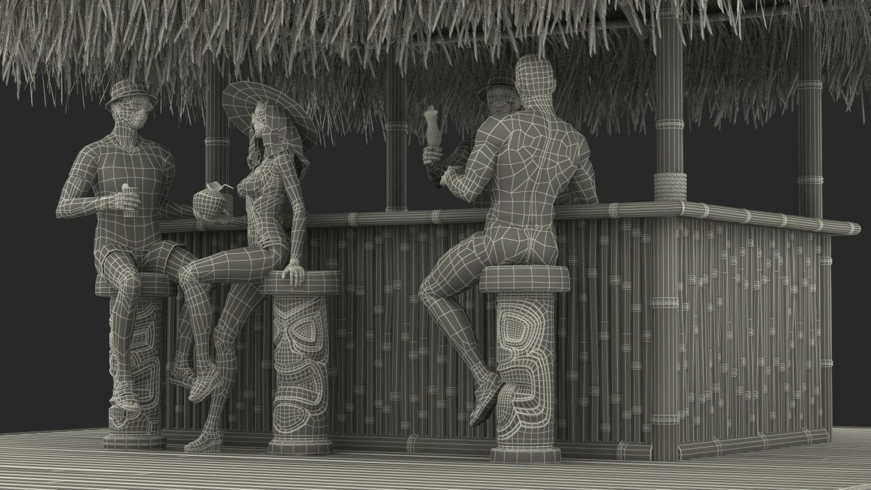 Barman and People at Tiki Bar 3D model