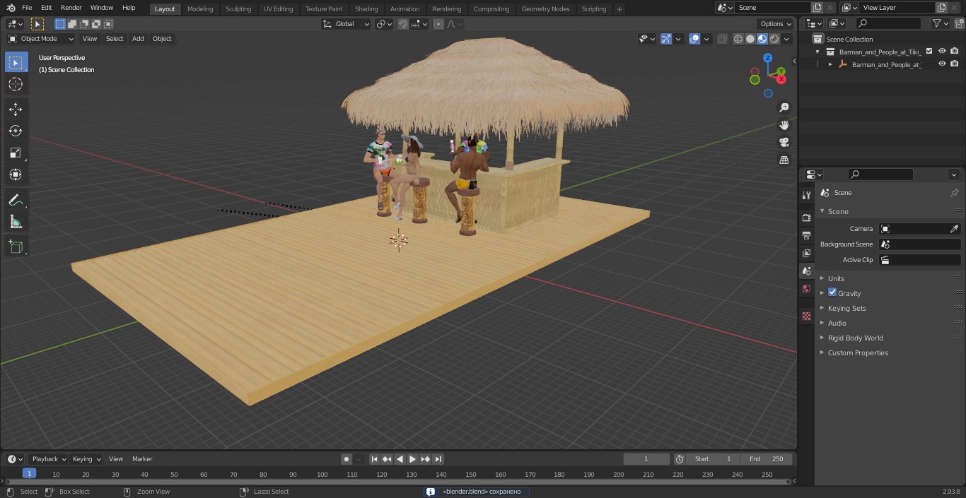 Barman and People at Tiki Bar 3D model