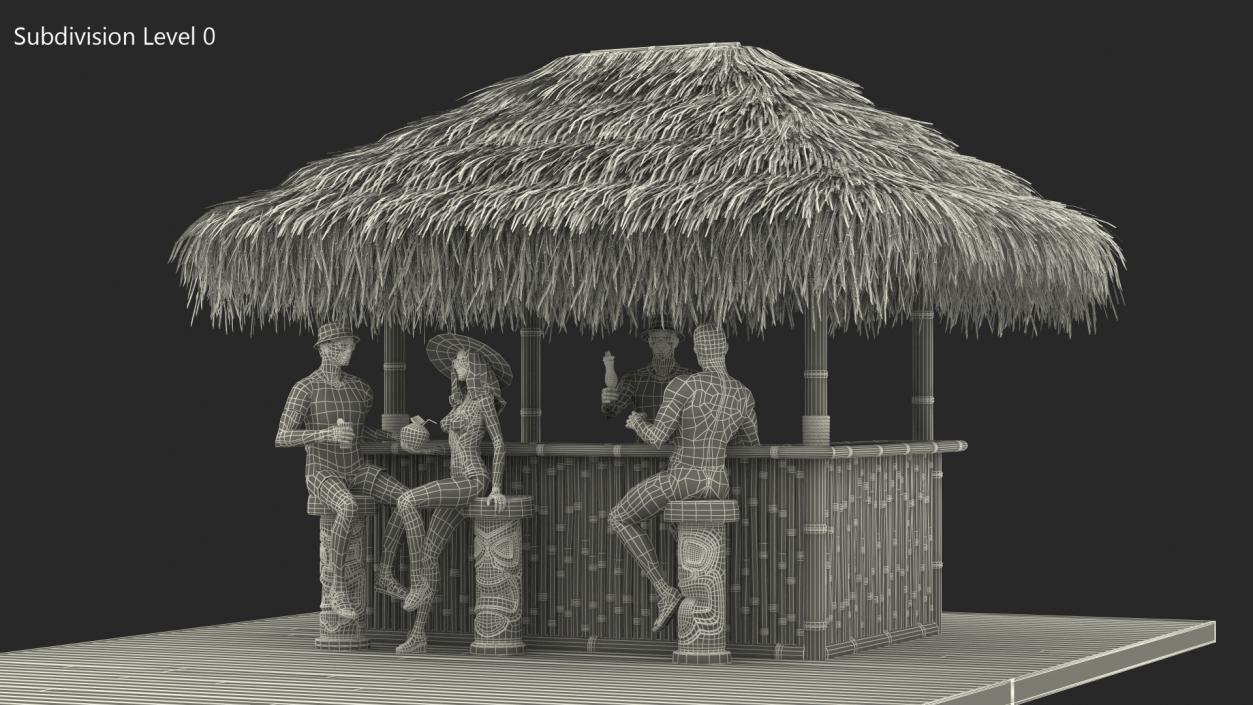 Barman and People at Tiki Bar 3D model