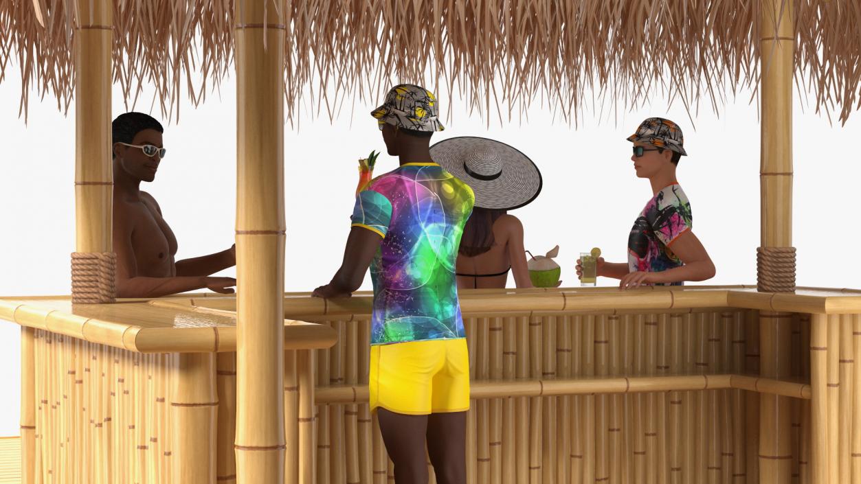 Barman and People at Tiki Bar 3D model