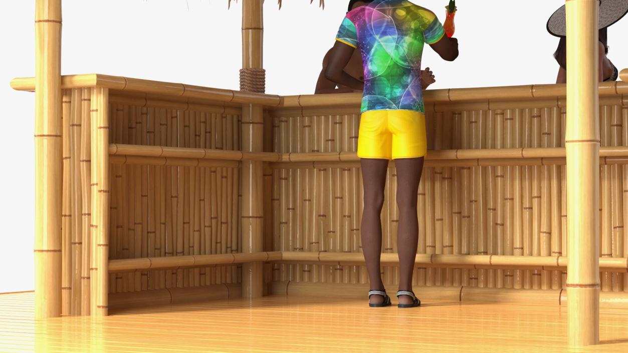 Barman and People at Tiki Bar 3D model