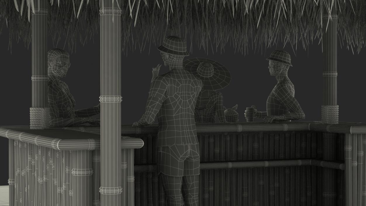 Barman and People at Tiki Bar 3D model