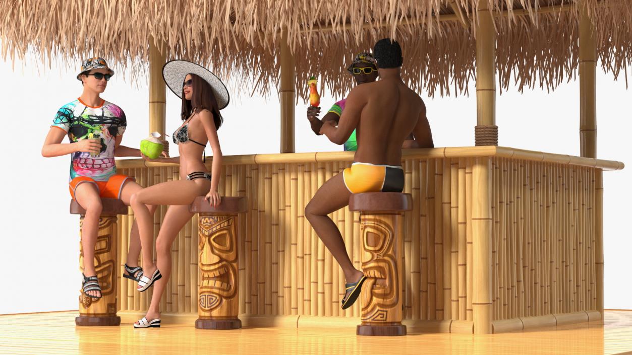 Barman and People at Tiki Bar 3D model