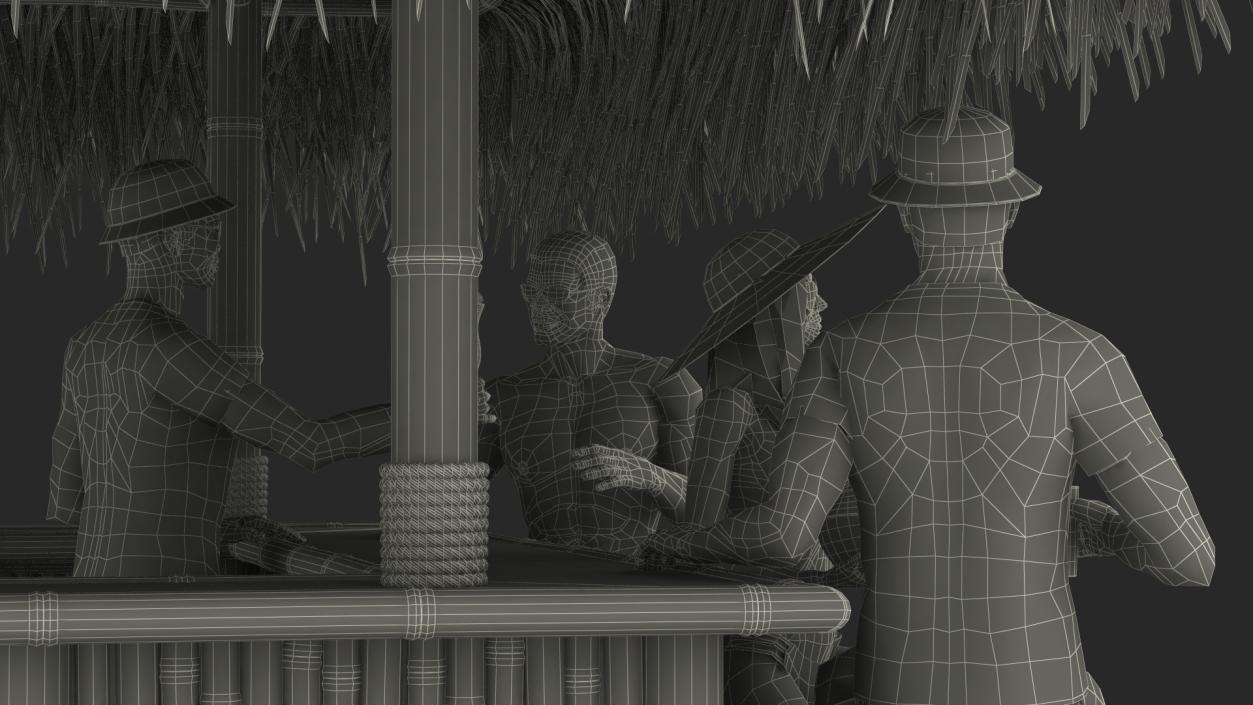 Barman and People at Tiki Bar 3D model