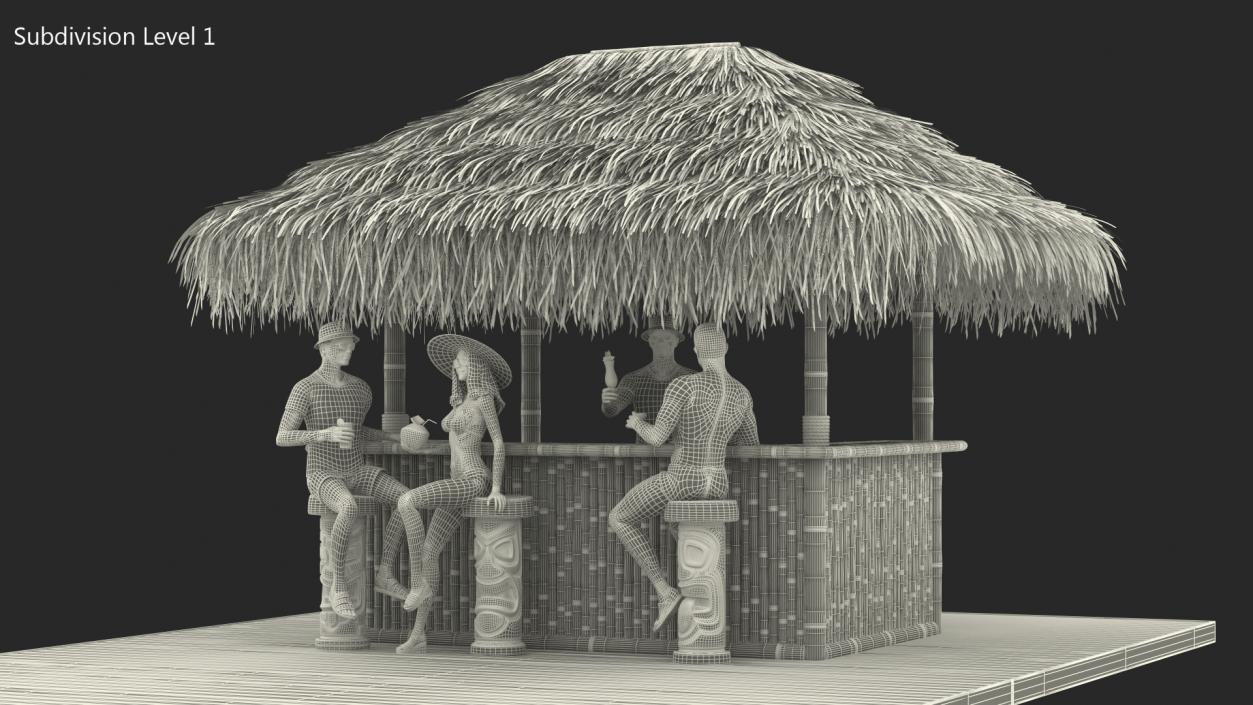 Barman and People at Tiki Bar 3D model