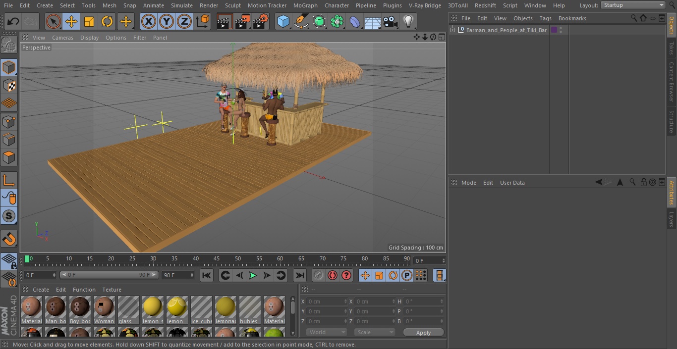 Barman and People at Tiki Bar 3D model