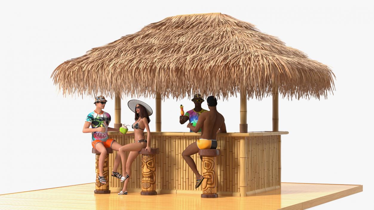 Barman and People at Tiki Bar 3D model