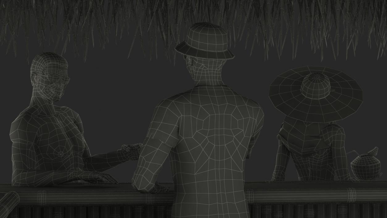 Barman and People at Tiki Bar 3D model