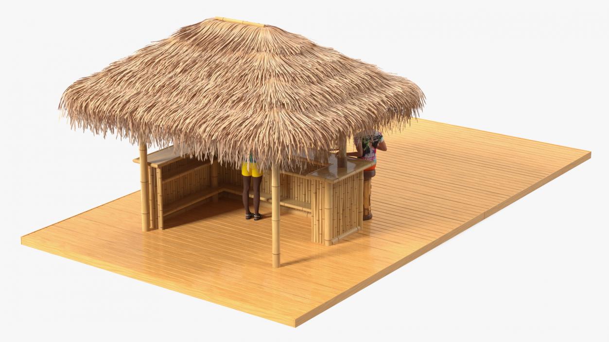 Barman and People at Tiki Bar 3D model