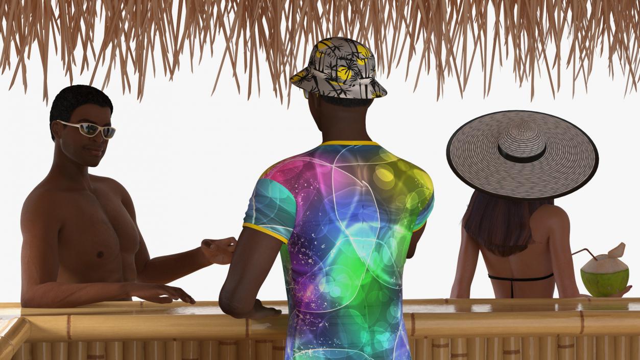 Barman and People at Tiki Bar 3D model