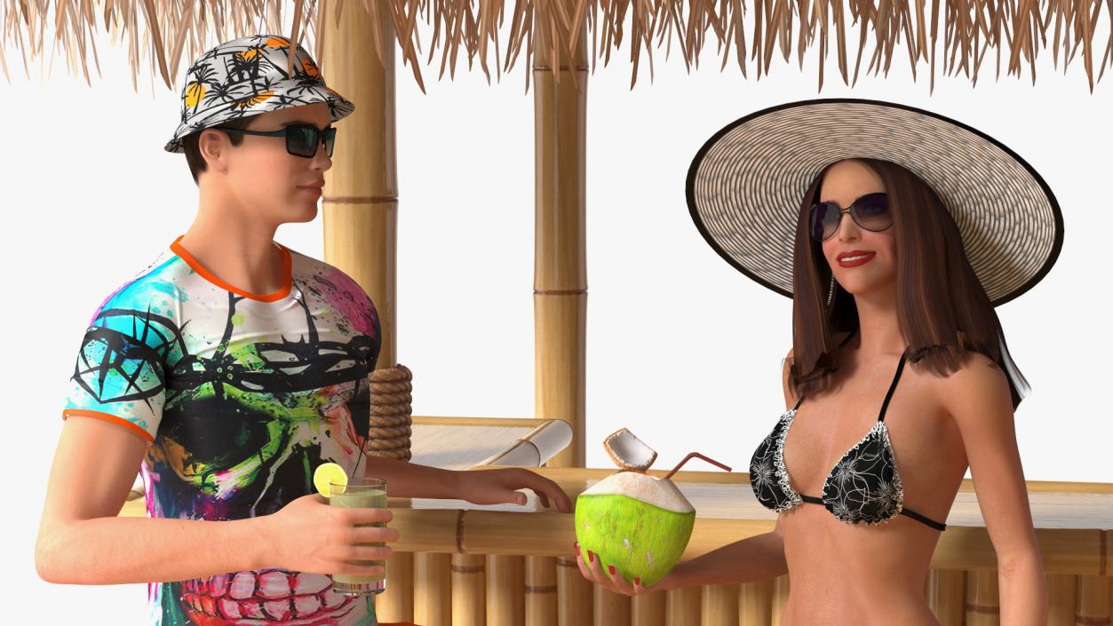 Barman and People at Tiki Bar 3D model