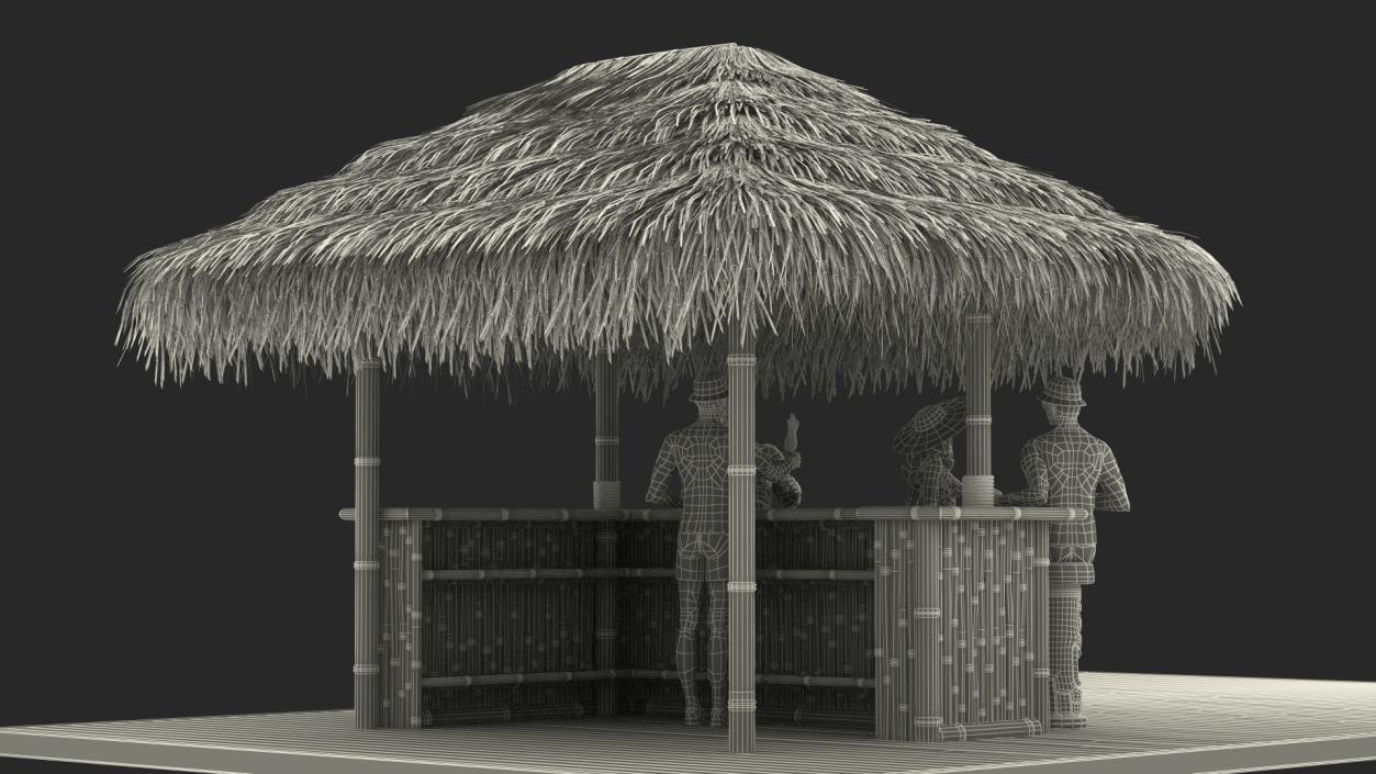 Barman and People at Tiki Bar 3D model