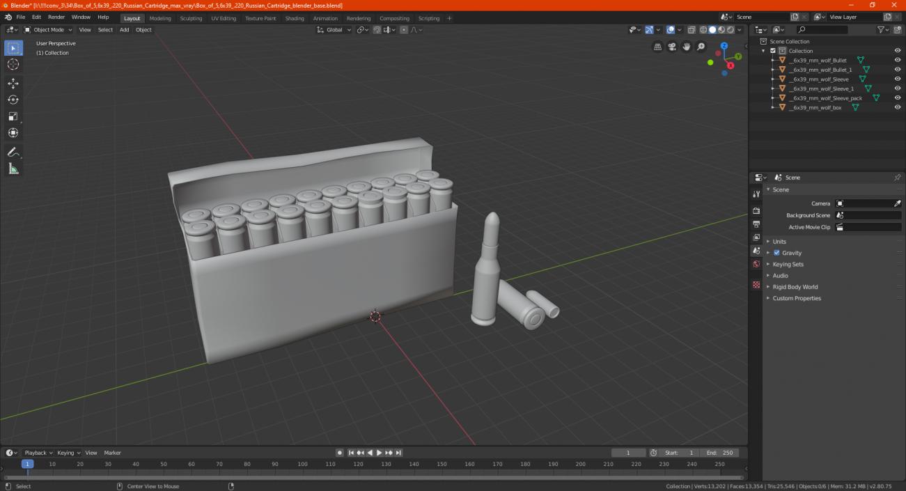 3D model Box of 5.6x39 220 Russian Cartridge