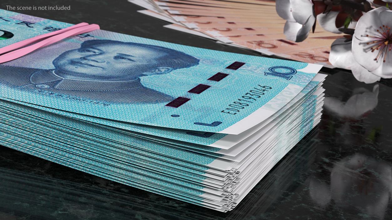 Stack of Chinese 10 Yuan 2019 Banknotes 3D model