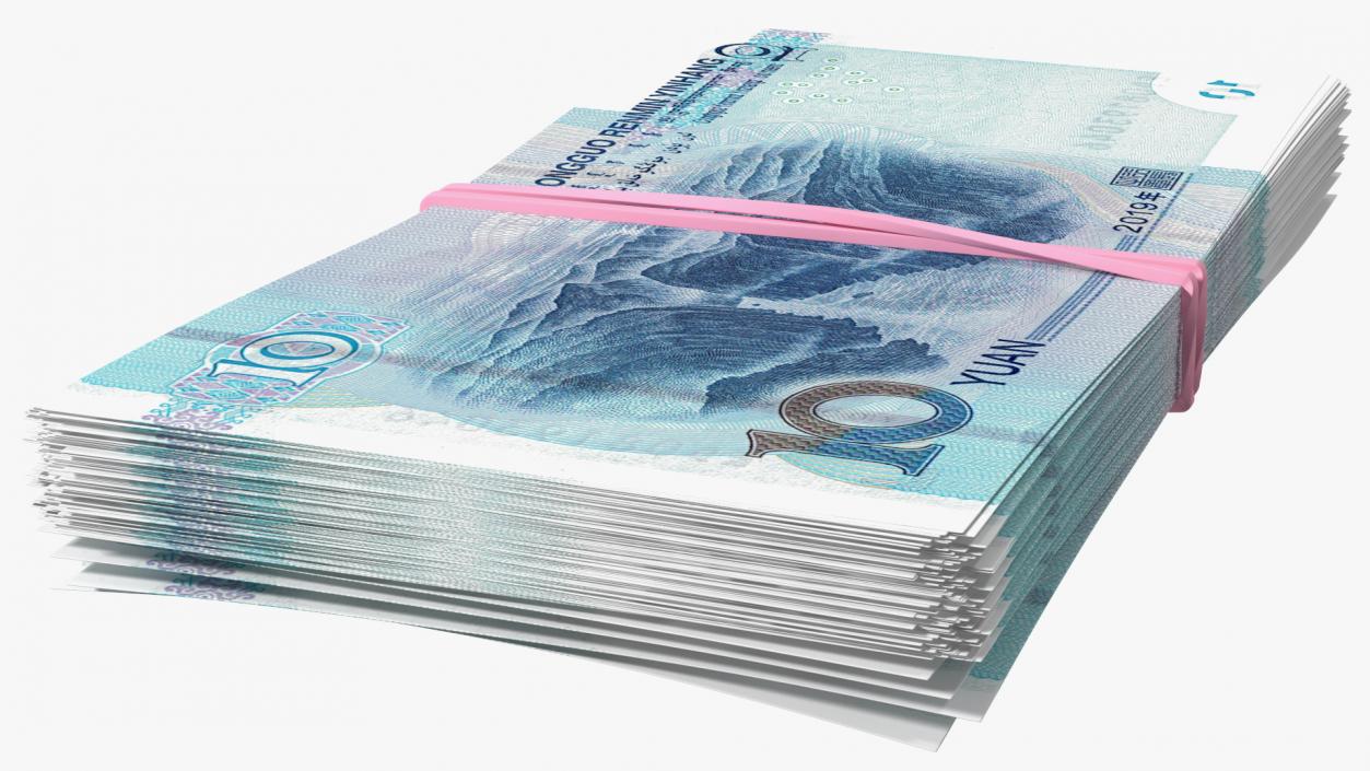 Stack of Chinese 10 Yuan 2019 Banknotes 3D model