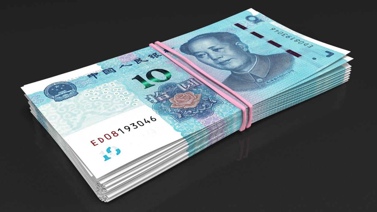 Stack of Chinese 10 Yuan 2019 Banknotes 3D model