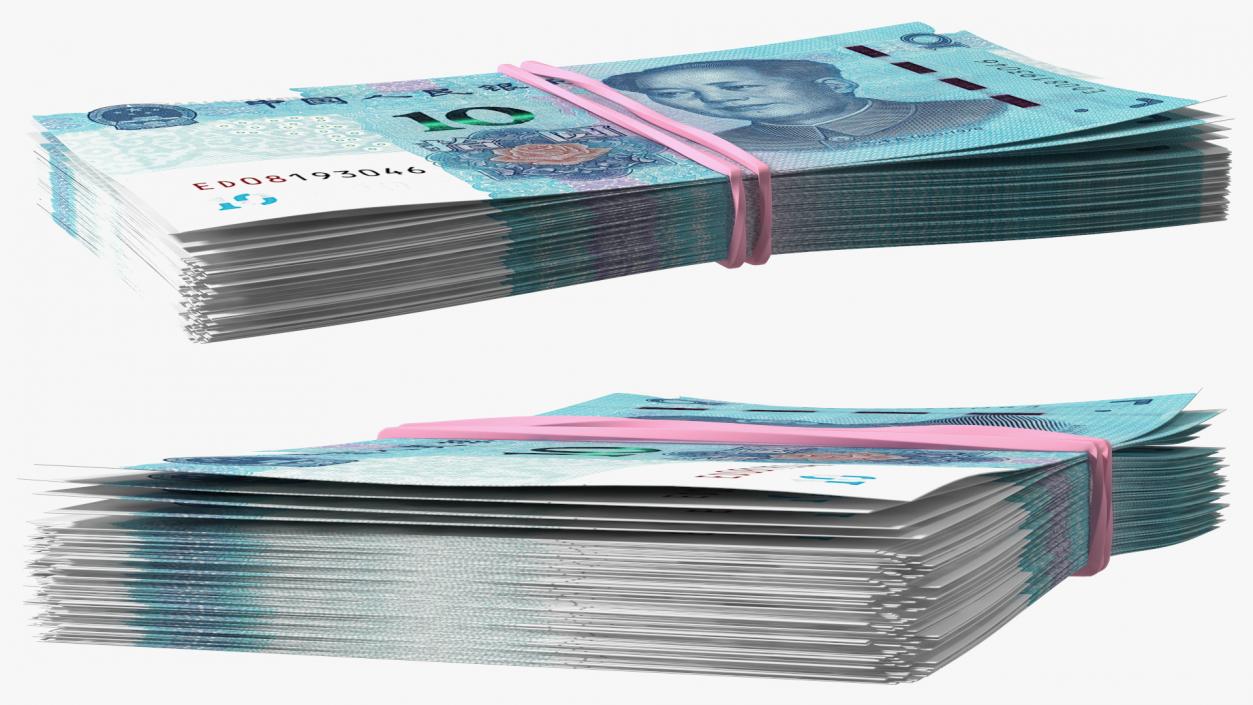 Stack of Chinese 10 Yuan 2019 Banknotes 3D model