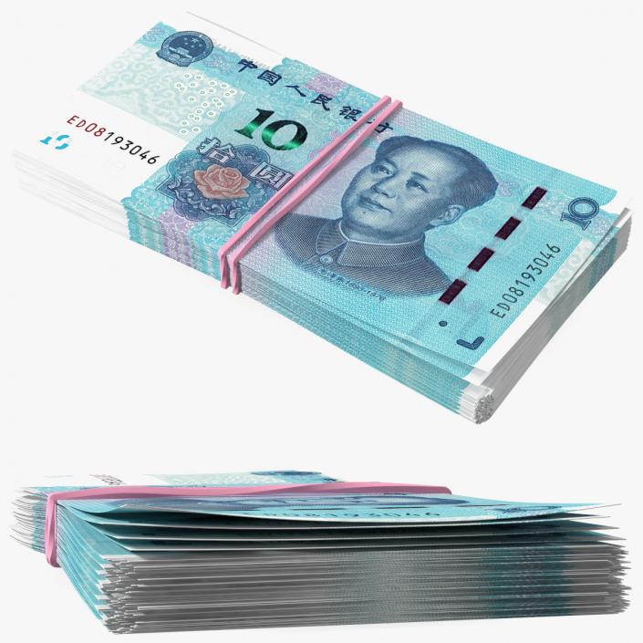 Stack of Chinese 10 Yuan 2019 Banknotes 3D model