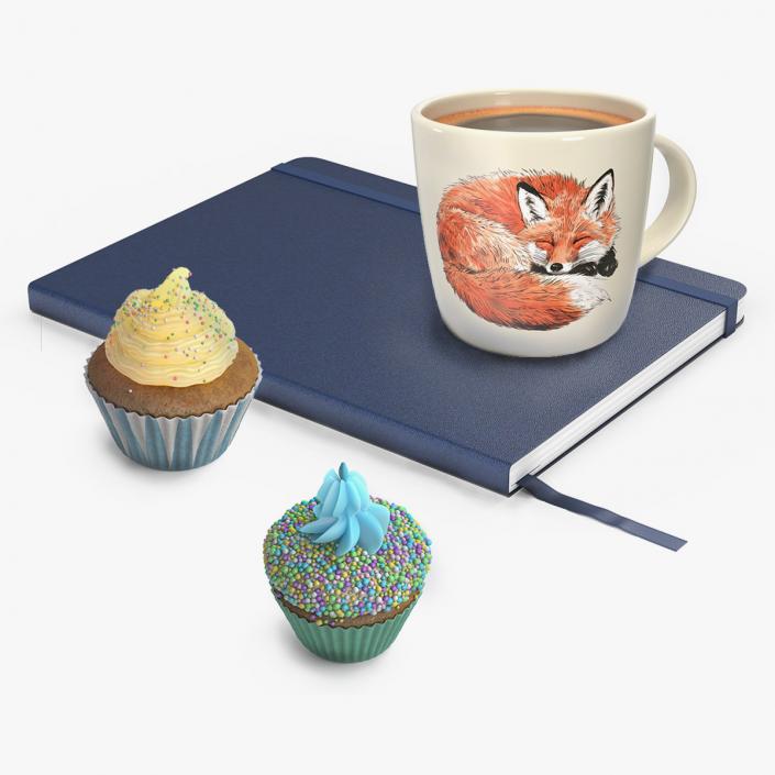 3D Mug of Coffee with Cupcakes Collection model