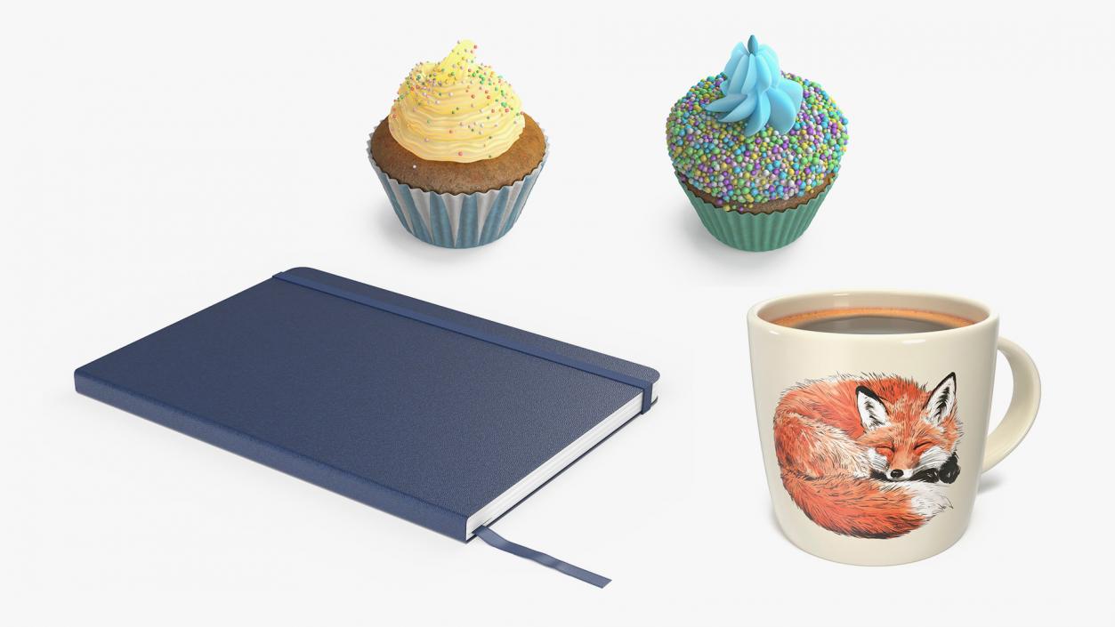 3D Mug of Coffee with Cupcakes Collection model