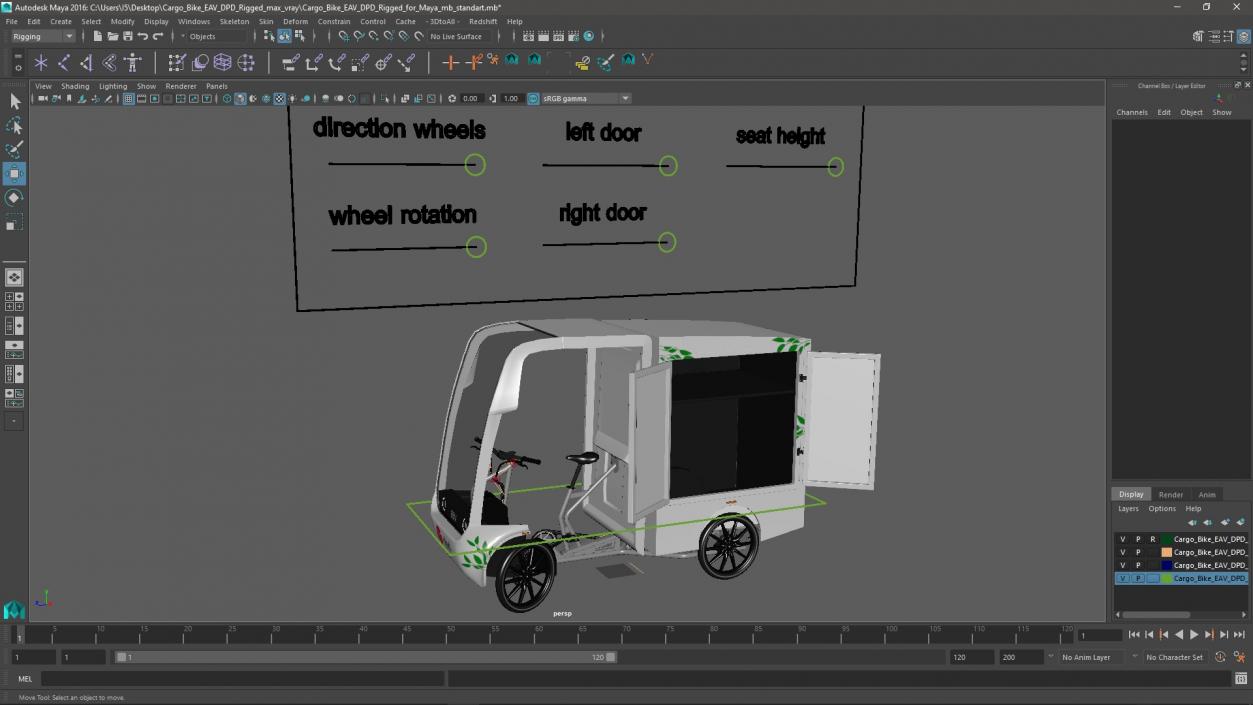 Cargo Bike EAV DPD Rigged for Maya 3D model