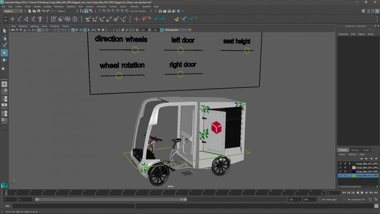 Cargo Bike EAV DPD Rigged for Maya 3D model