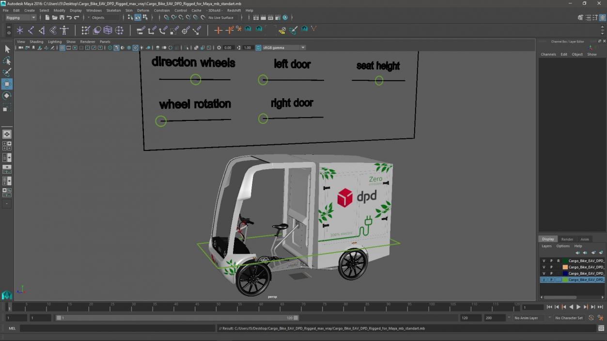 Cargo Bike EAV DPD Rigged for Maya 3D model