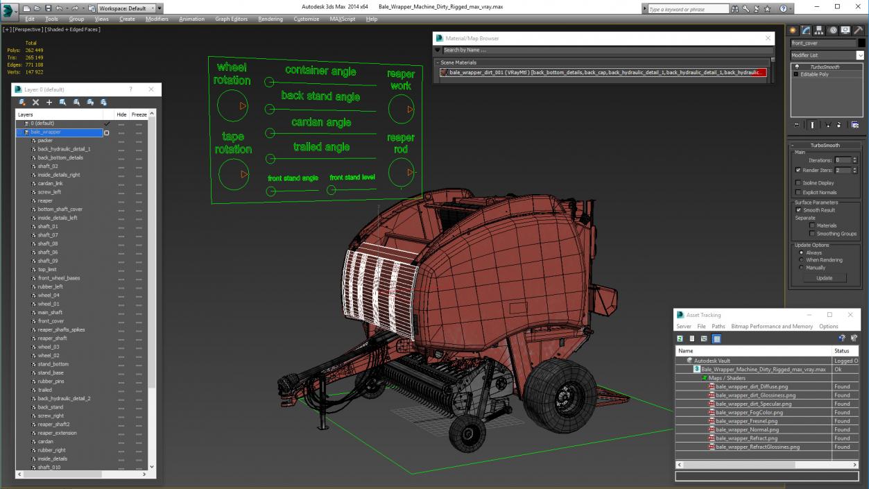 3D Bale Wrapper Machine Dirty Rigged model