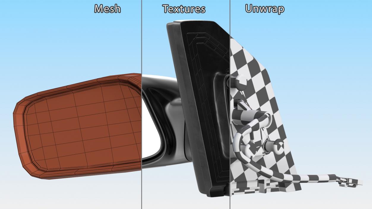 3D Car Side View Mirror Left Black