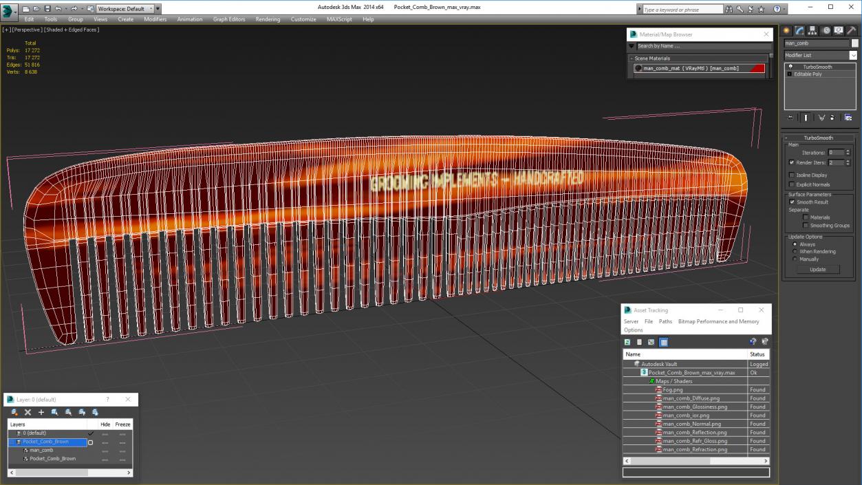 Pocket Comb Brown 3D