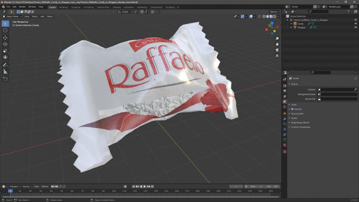 Ferrero Raffaello Candy in Wrapper 3D model