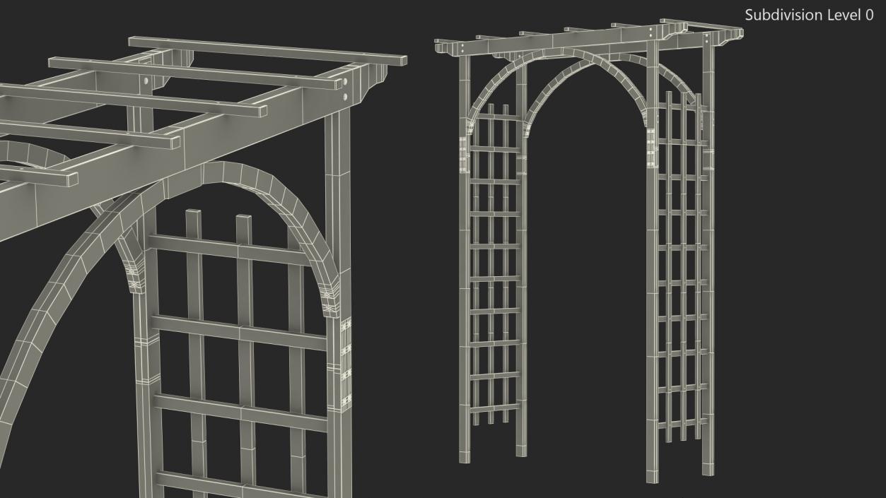 3D Wooden Garden Arch Arbor Red model