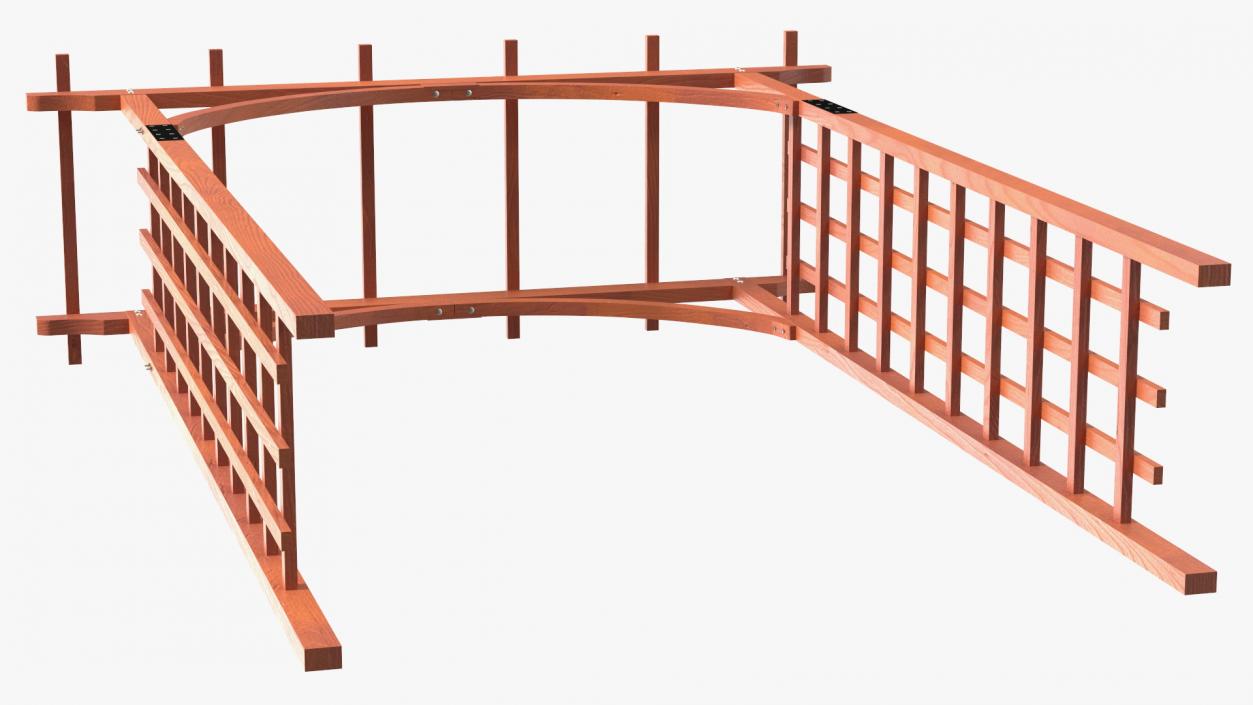 3D Wooden Garden Arch Arbor Red model