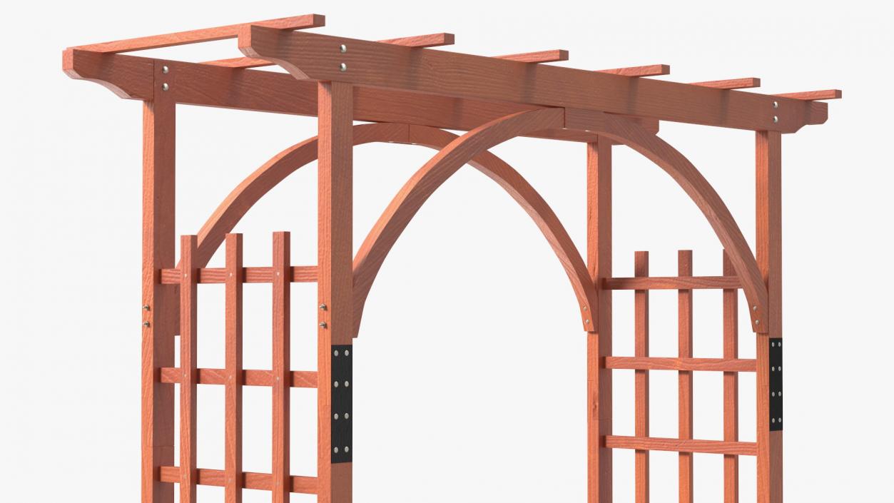 3D Wooden Garden Arch Arbor Red model