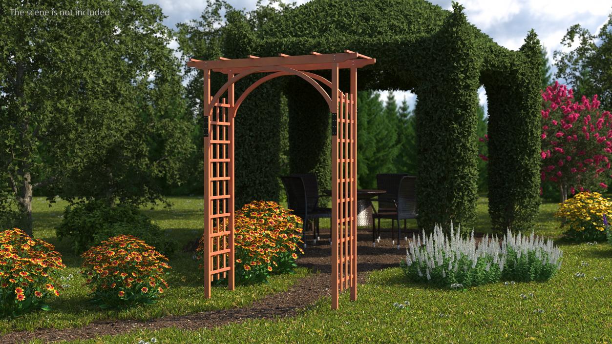 3D Wooden Garden Arch Arbor Red model