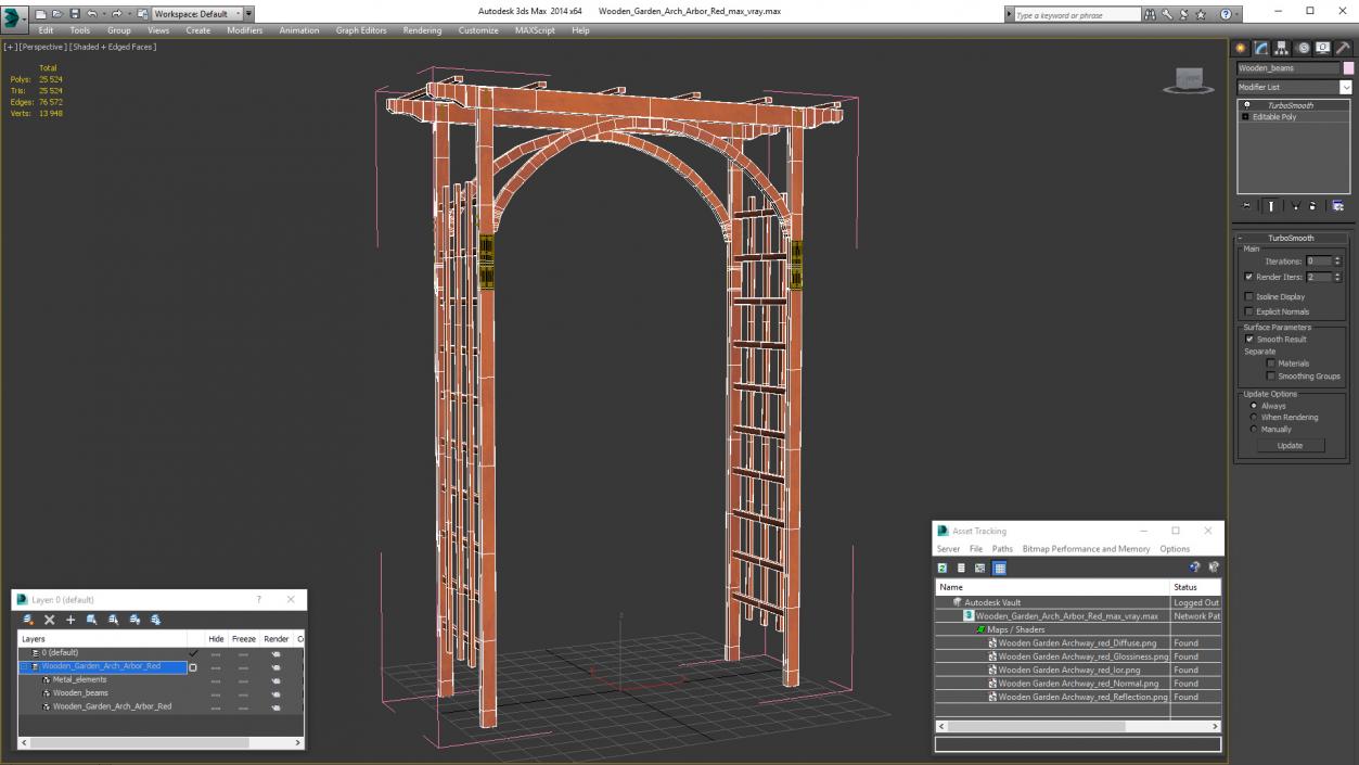 3D Wooden Garden Arch Arbor Red model