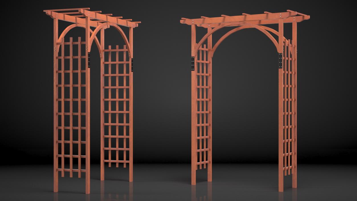 3D Wooden Garden Arch Arbor Red model