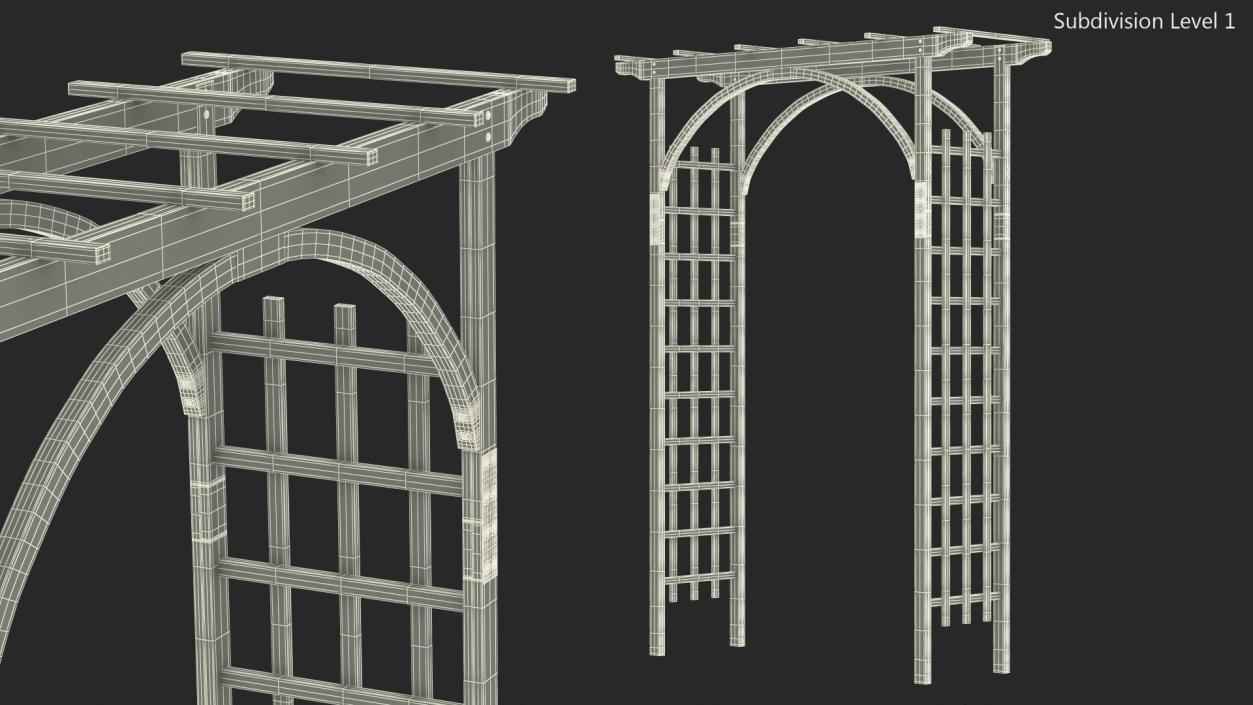 3D Wooden Garden Arch Arbor Red model