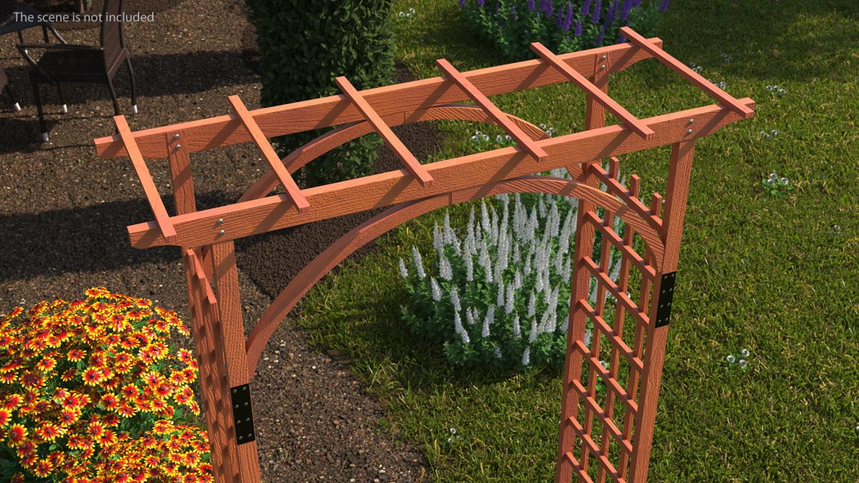 3D Wooden Garden Arch Arbor Red model