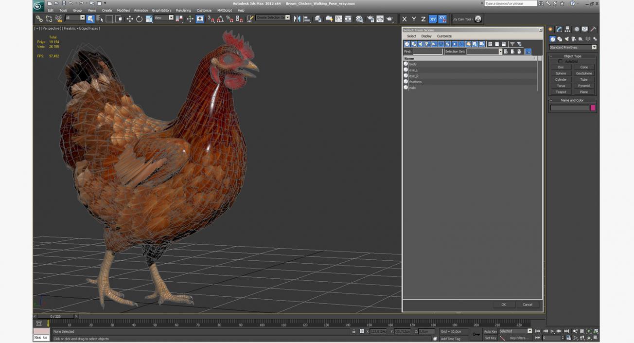 3D Brown Chicken Walking Pose