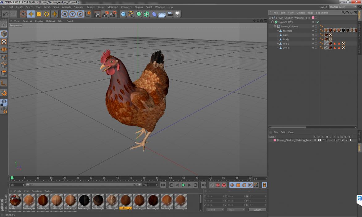 3D Brown Chicken Walking Pose